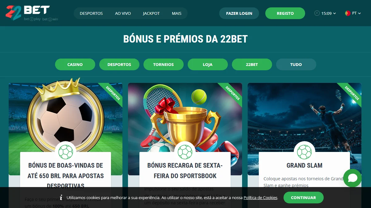Página de regras de bônus da 22Bet com termos completos