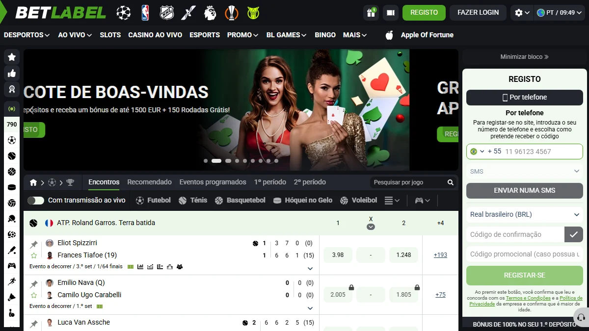 BetLabel home com bônus de boas-vindas e lobby de esportes ao vivo