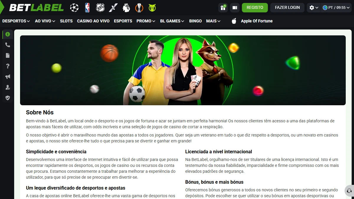 Página institucional da BetLabel descrevendo a operadora e missão