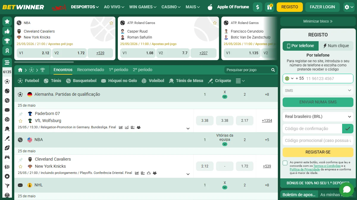BetWinner sportsbook com partidas em odds reais