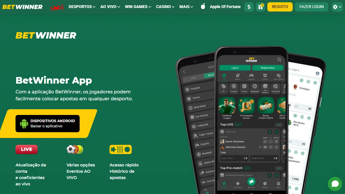 Página de aplicativos BetWinner com APK Android
