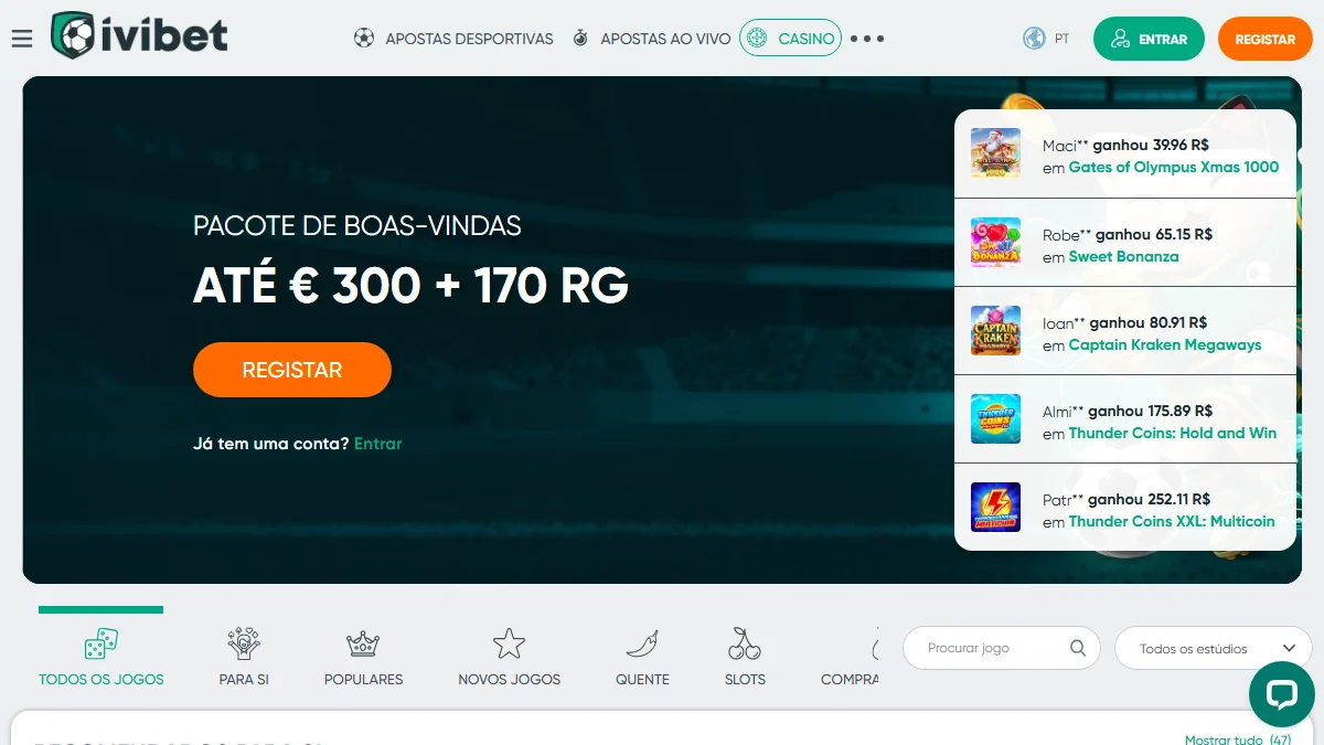 Lobby do cassino IviBet com slots PG Soft em destaque