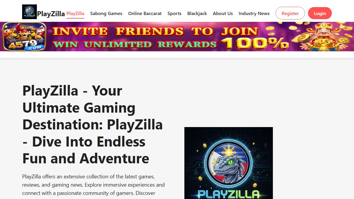 PlayZilla home com lobby de cassino e banner de boas-vindas