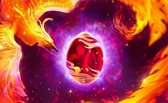 Capa do slot Phoenix Rises, PG Soft tema fênix renascendo