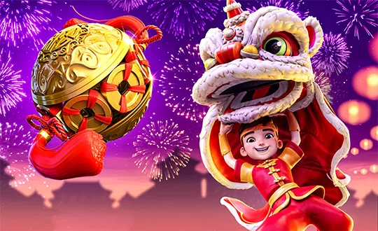 Capa do slot Prosperity Lion, PG Soft tema dança do leão chinesa (wǔ shī) para ano-novo