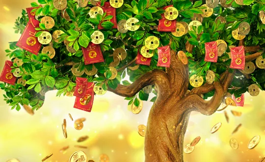 Capa do slot Tree of Fortune, PG Soft tema árvore da fortuna chinesa