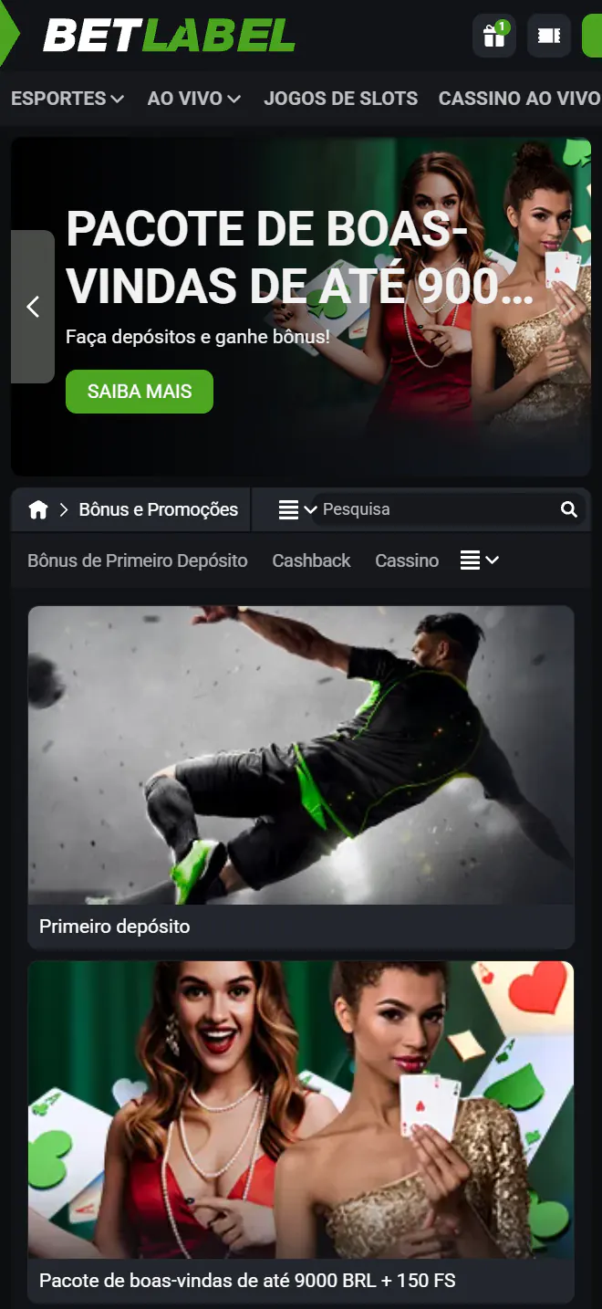 Página de bônus da BetLabel com pacote de boas-vindas de até R$9.000 e 150 free spins e bônus de primeiro depósito: plataforma chinesa com bônus de cadastro