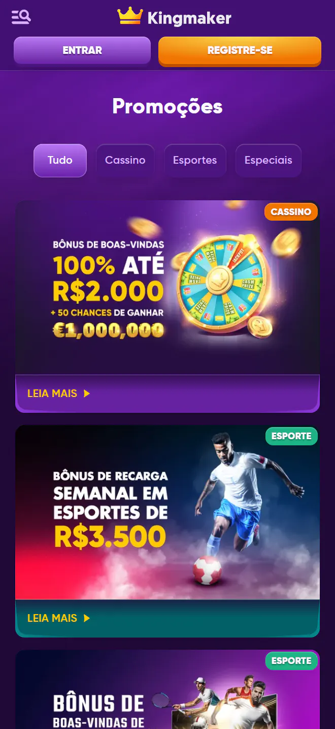Promoções da Kingmaker com bônus de boas-vindas de 100% até R$2.000 no cassino e recarga semanal em esportes: plataforma chinesa que dá bônus no cadastro